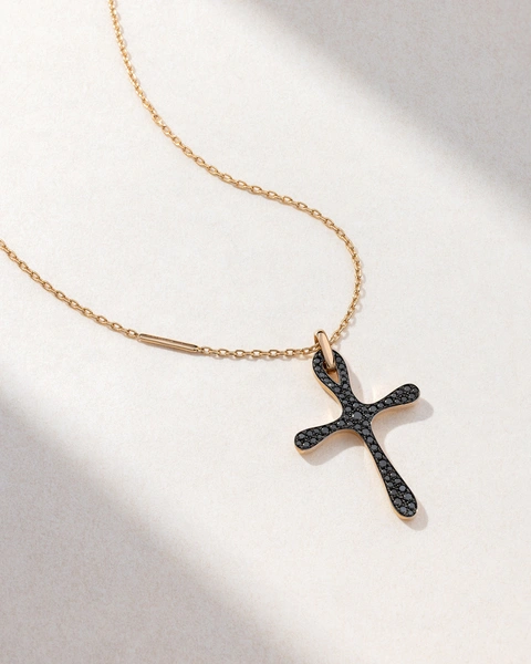 Cross in 18K Rose Gold with Black Brilliant-Cut Diamonds