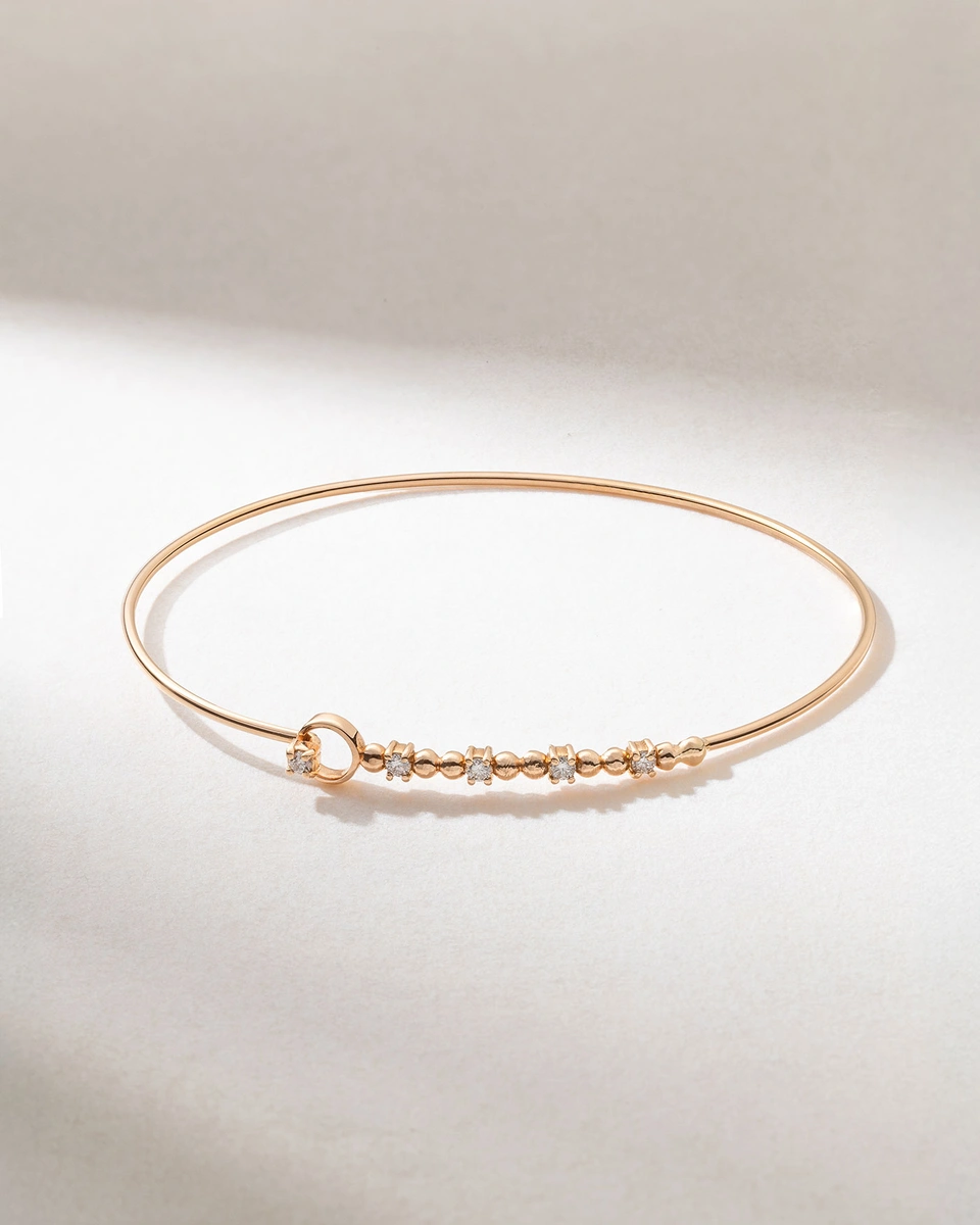 18K Rose Gold Cuff Bracelet with Rose Gold Bonbons and Diamonds