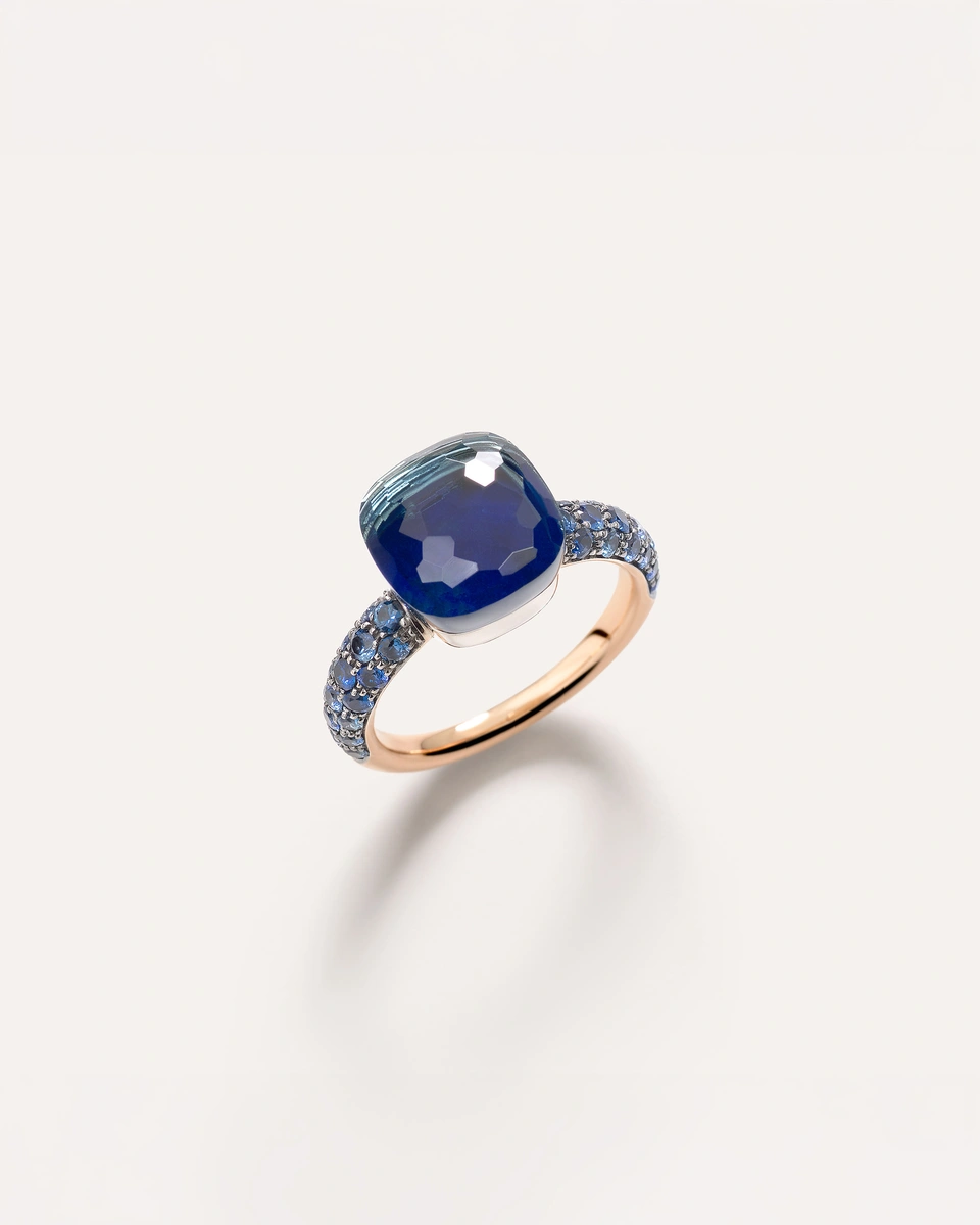 Δαχτυλίδι Nudo Petit σε Λευκόχρυσο και Ροζ Χρυσό με London Blue Topaz, Lapis και Μπλε Ζαφείρια