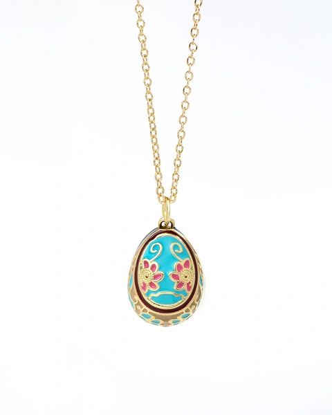Gold-Plated Egg Necklace with Pink and Light Blue Enamel