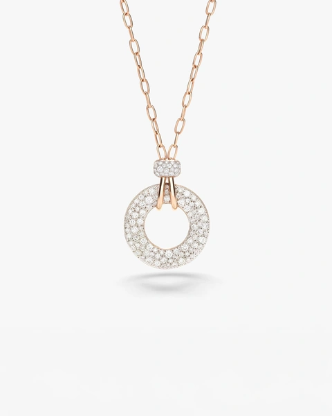 Iconica necklace with pendant in 18k rose gold with 127 white diamonds