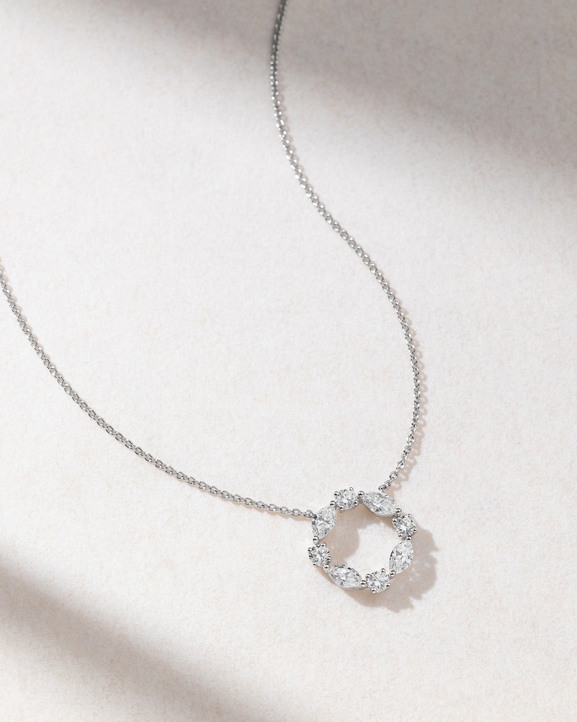 18K White Gold Necklace with Halo of White Diamonds - Image 1
