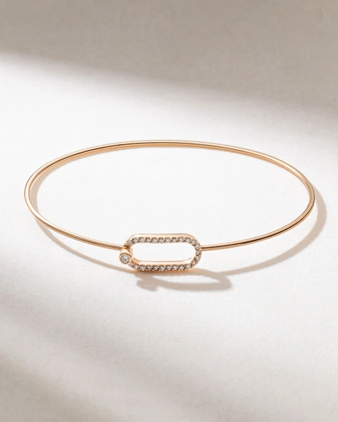 18K Rose Gold Cuff Bracelet with Oval Diamond Clasp