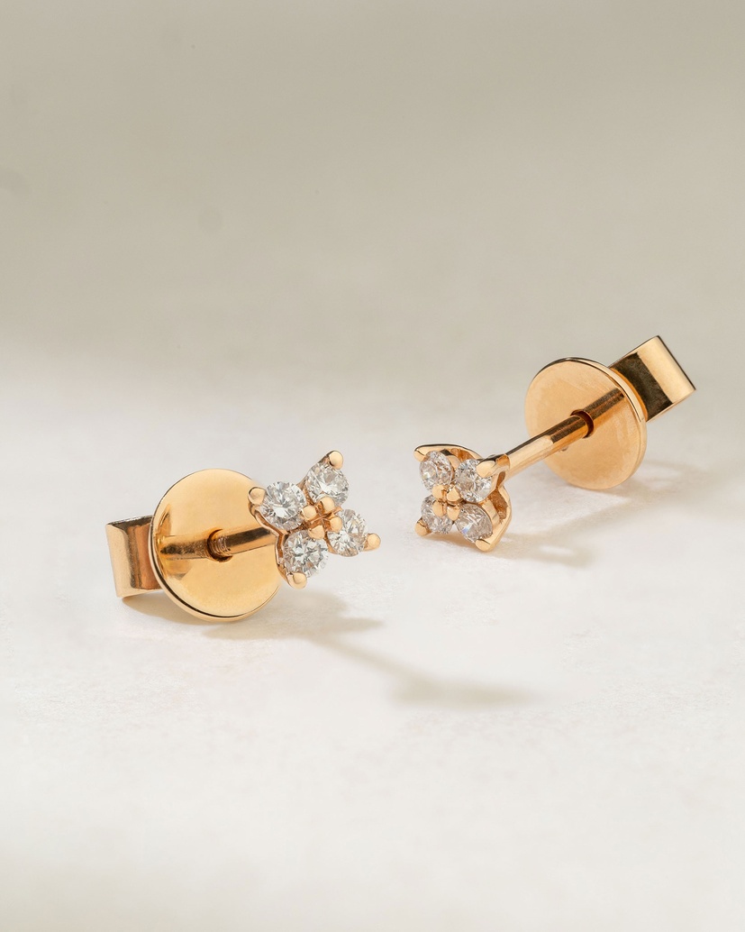Flower Gold Earrings K18 with Brilliants