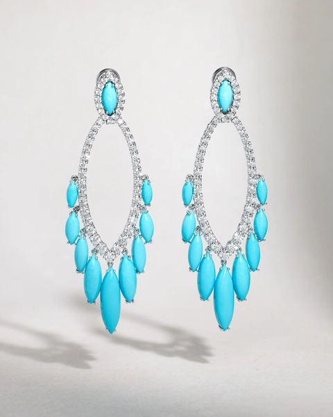 18K White Gold Earrings with Turquoise Stones and Diamonds