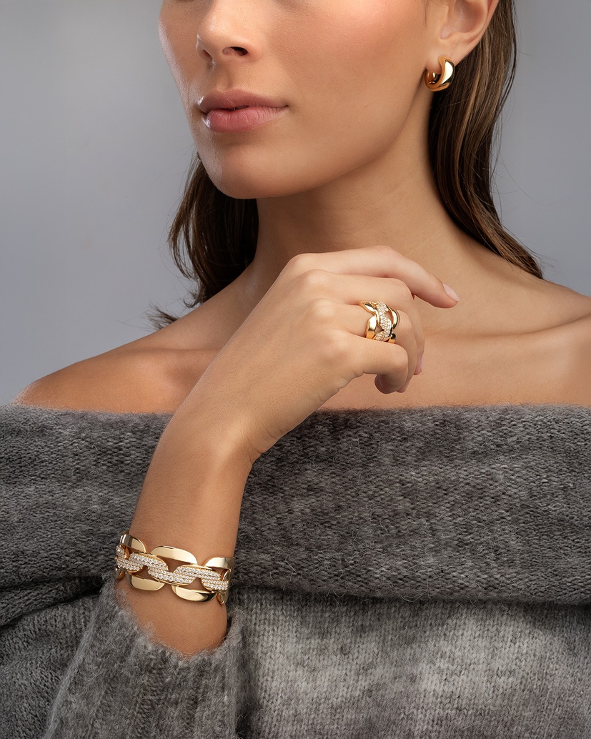 Gourmet Chain Ring in 18K Yellow Gold with Diamonds