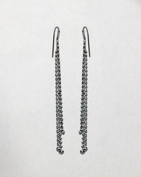 Long Statement Drop Earrings in 18K Gold with Black Finish and Black Brilliant-Cut Diamonds