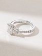 Engagement Ring in 18K White Gold with Emerald, Baguette and Brilliant Diamonds