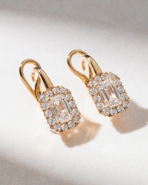 18Κ Rose Gold Earrings with Emerald cut and Brilliant Diamonds