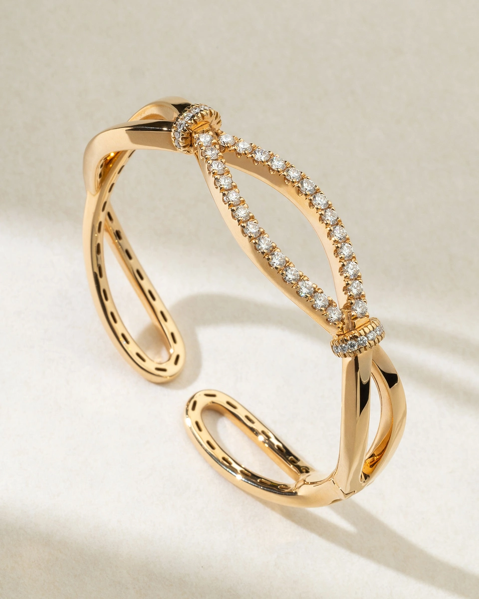 18K Rose Gold Wavy Cuff Bracelet with Diamonds