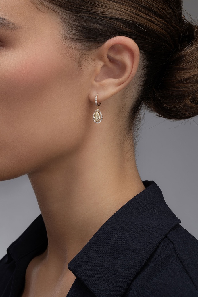 18K Rose Gold Drop Earrings with Fancy Yellow Pear Shaped Diamonds