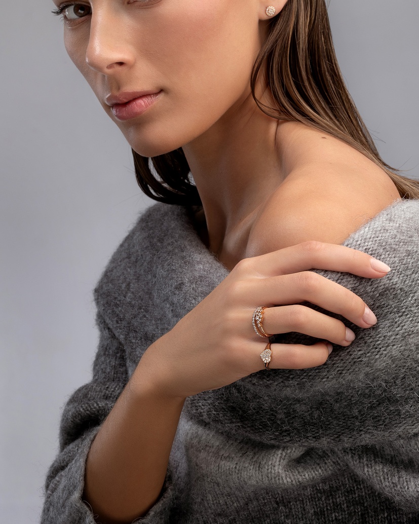 18K Rose Gold Diamond Chevalier Ring