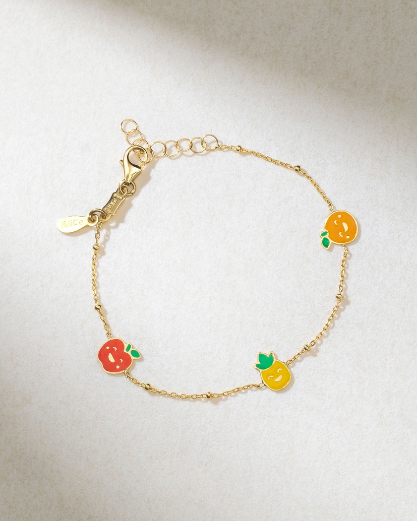 Bracelet in Yellow Gold K18 with Colorful Enamel Fruit