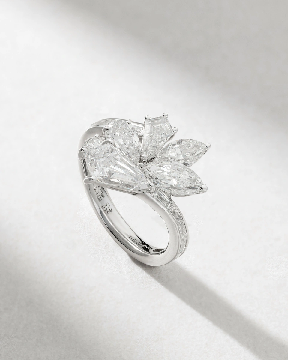 Δαχτυλίδι Λευκόχρυσο Κ18 με Μπριγιάν, Baguette, Marquise και Kite Διαμάντια