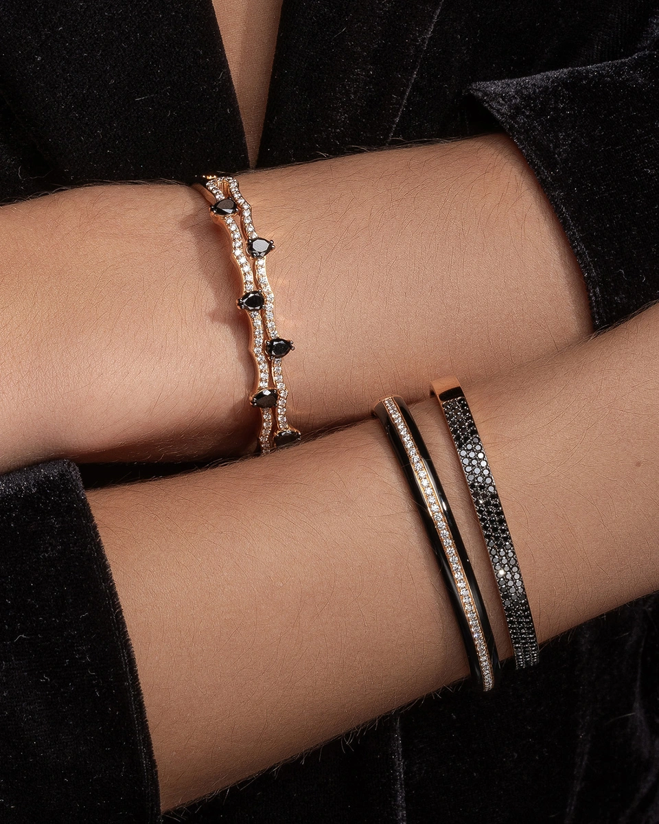 Βραχιόλι Ροζ Χρυσό Κ18 με Μαύρα Μπριγιάν Διαμάντια