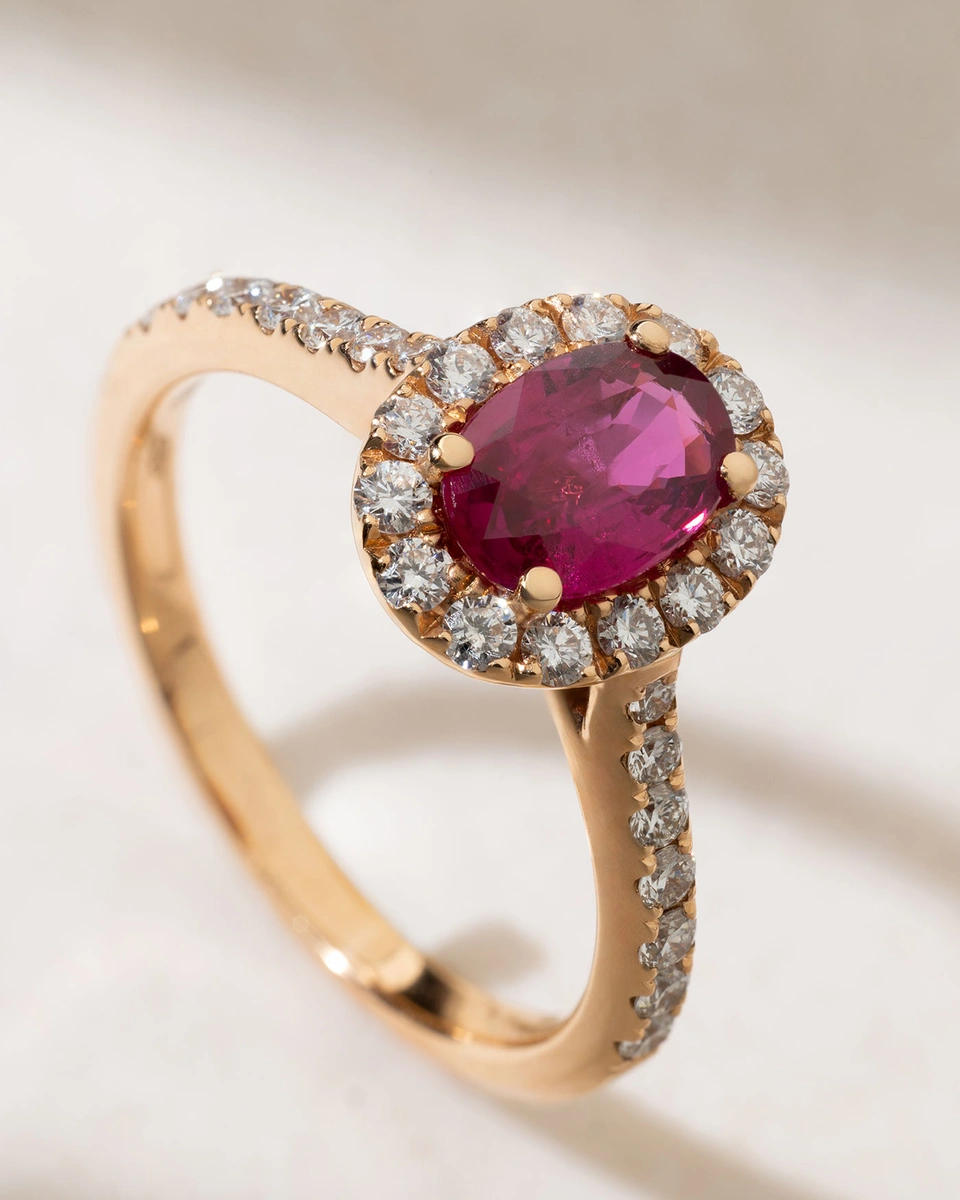18K Rose Gold Ring with Oval Ruby and Diamonds