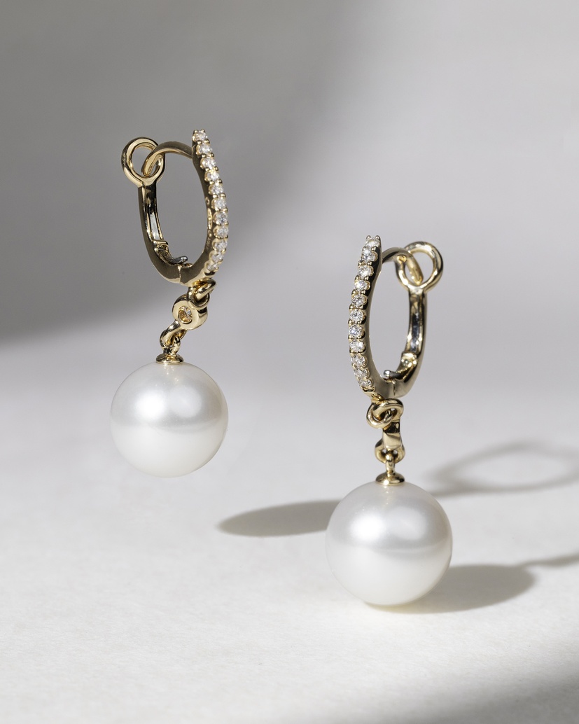 18K Rose Gold Drop Earrings with Pearls and Diamonds - Image 1
