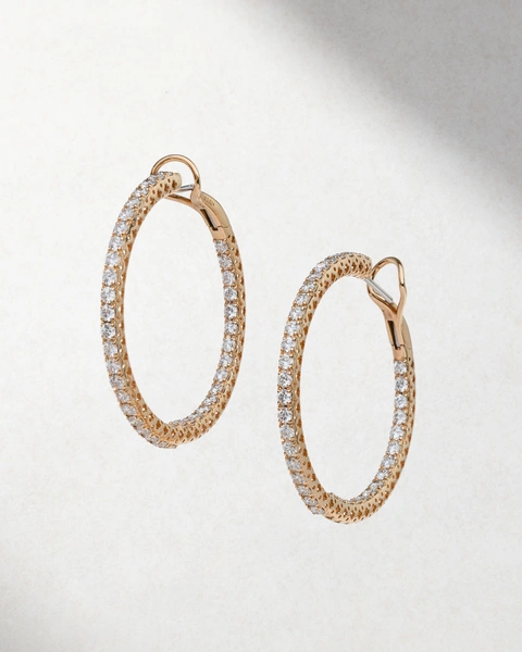 Diamond Hoop Earrings in 18K Rose Gold with Brilliant Cut Diamonds