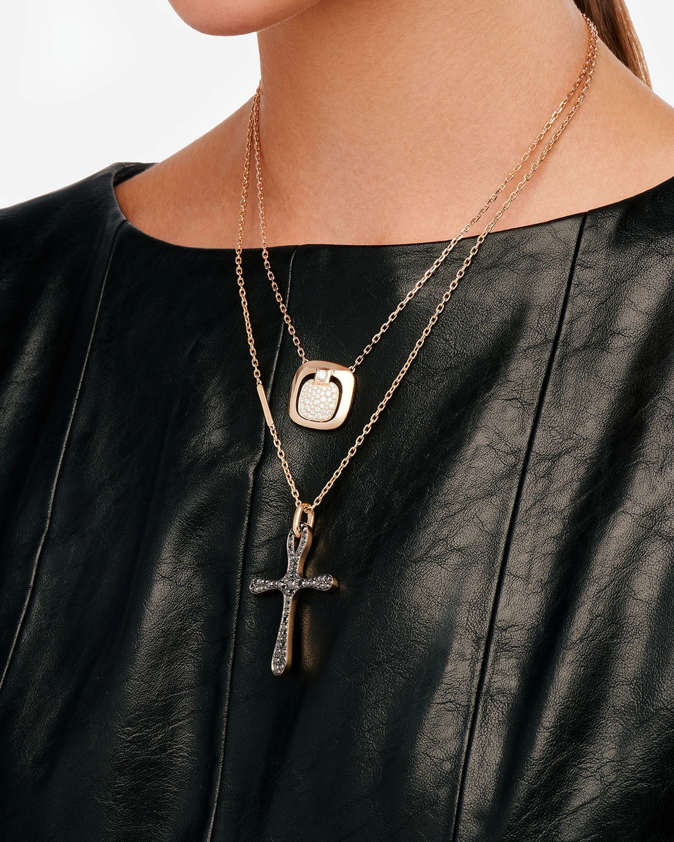 Cross in 18K Rose Gold with Black Brilliant-Cut Diamonds