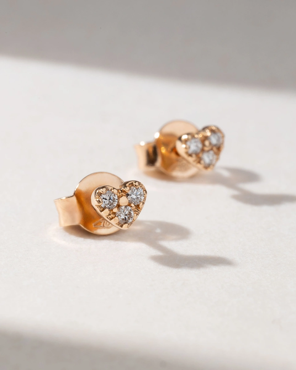 18K Rose Gold Heart Stud Earrings