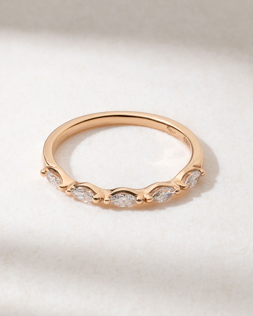 18K Rose Gold Ring with Marquise Cut Diamonds