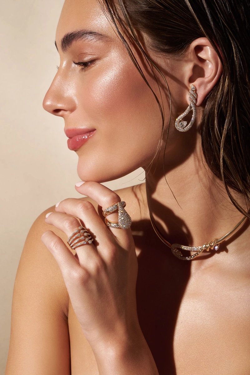 18Κ Rose Gold Snake Shaped Earrings with Poir and Brilliant Diamonds
