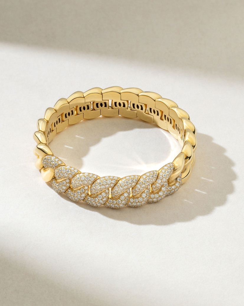 18K Elastic Yellow Gold Diamond Gourmet Bracelet