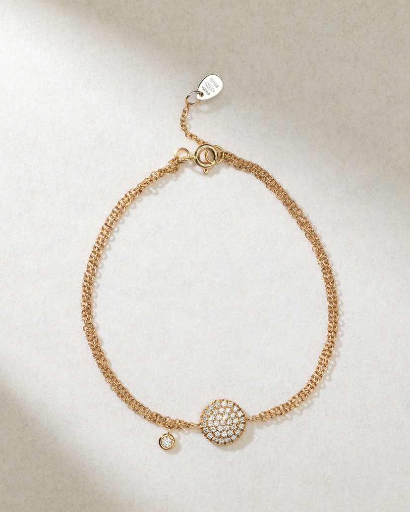 18K Rose Gold Bracelet with Double Chain and Circle Charm
