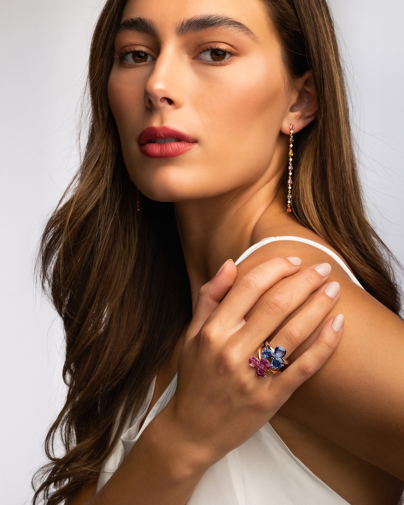 18Κ White Gold Ring with Pear, Heart and Oval Sapphire and Diamond - Image 4