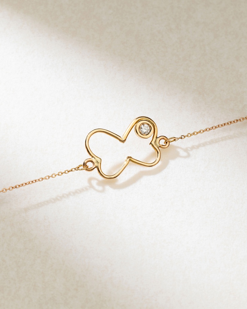 18K Rose Gold Bracelet with Butterfly Pendant with Diamond