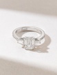 Engagement Ring in 18K White Gold with Emerald, Baguette and Brilliant Diamonds