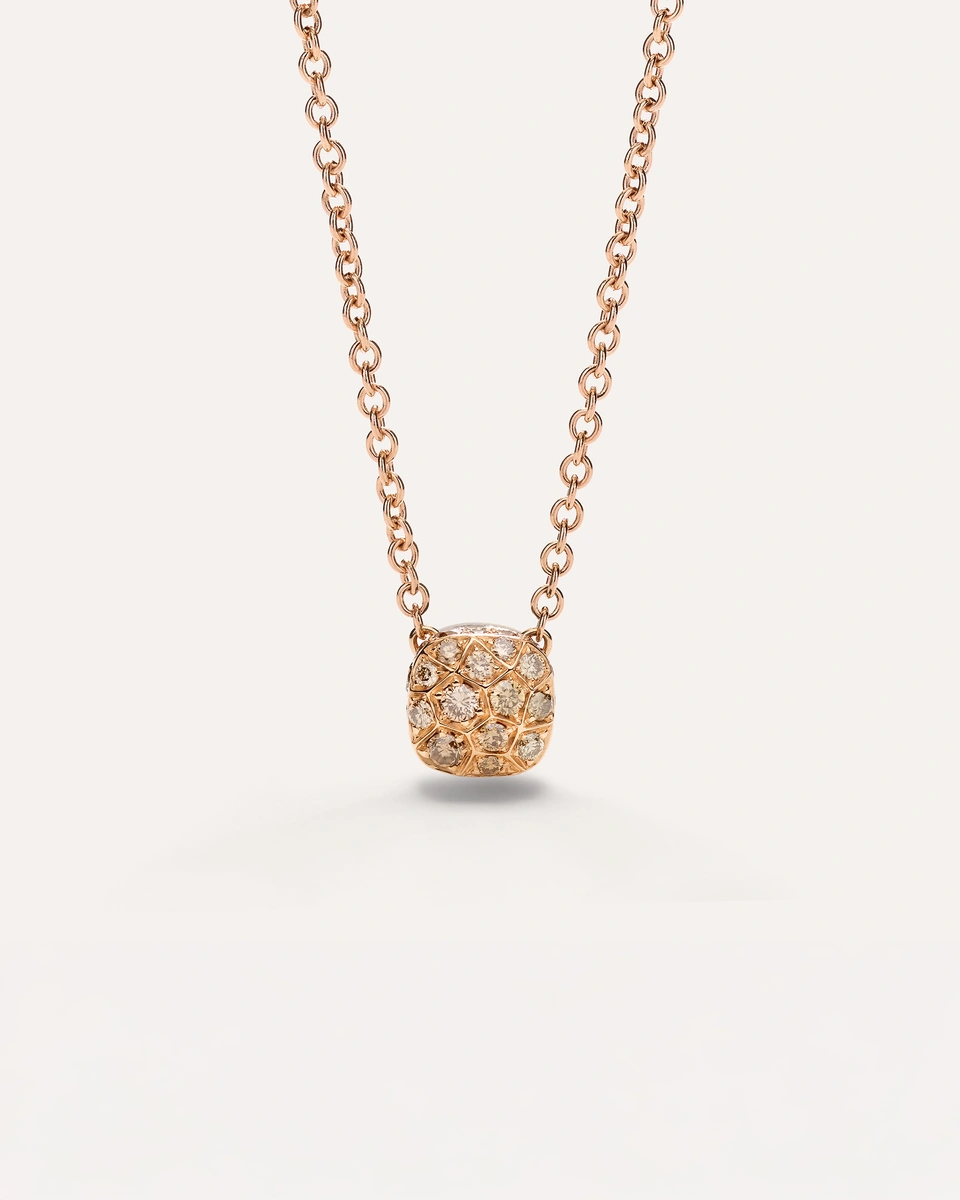 Nudo Petit Κολιέ σε Ροζ Χρυσό και Λευκόχρυσο με Λευκά και Καφέ Διαμάντια