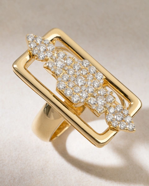 18K Yellow Gold Spear Ring with Diamonds