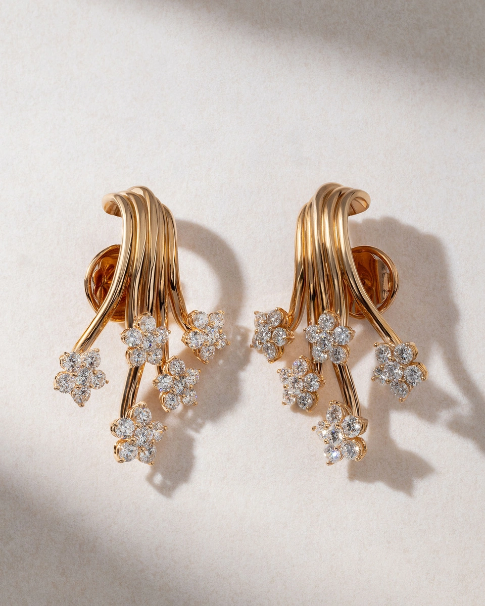 18K Rose Gold Flower Bouquet Earrings with Diamonds