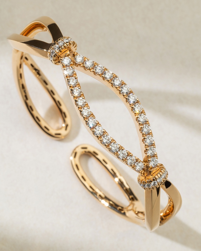 18K Rose Gold Wavy Cuff Bracelet with Diamonds