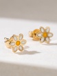 18K Yellow Gold Earrings with Enamel Daisies
