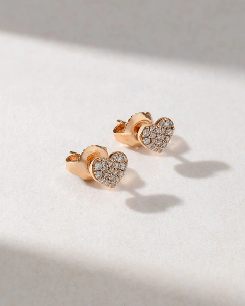 Heart Gold Earrings K18 with Brilliant Cut Diamonds