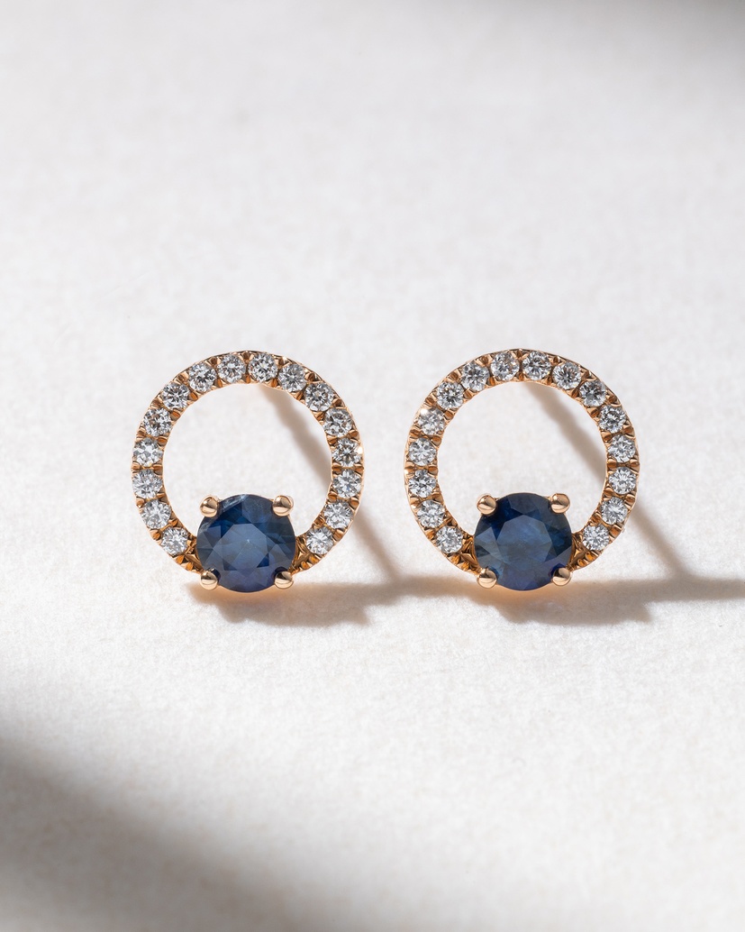 18K Rose Gold Diamond Earrings with Sapphires - Image 1