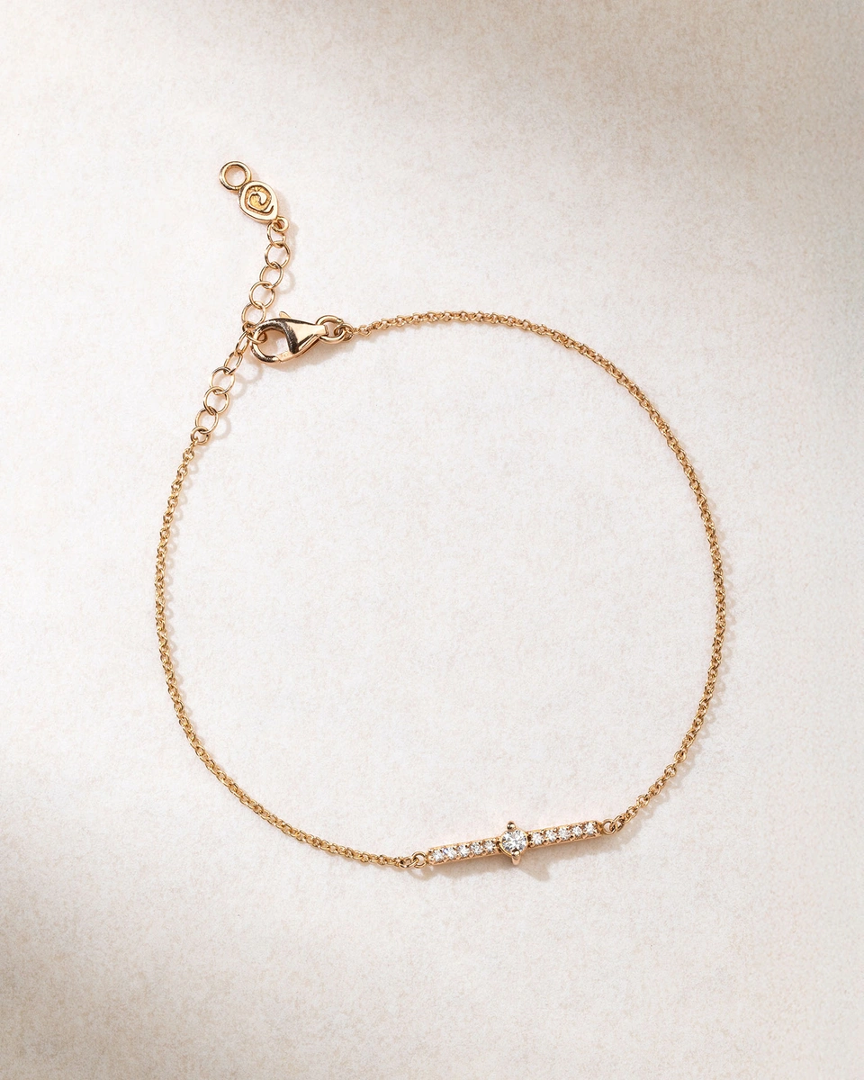 Βραχιόλι Ροζ Χρυσό Κ18 με Μπάρα με Μπριγιάν