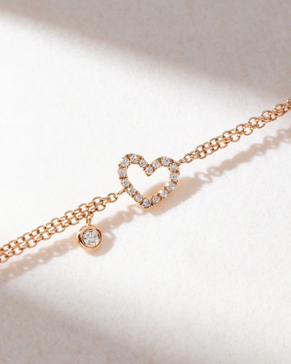 18Κ Rose Gold Bracelet with Diamond Heart