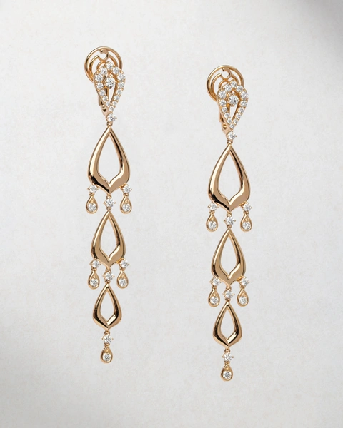 Long Statement 18K Rose Gold Earrings with Brilliant-Cut Diamonds