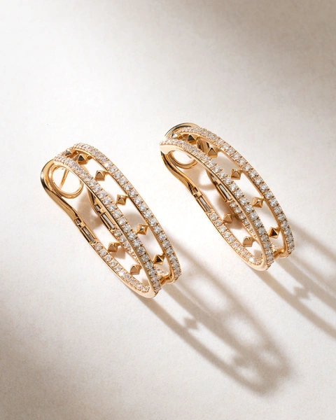 Diamond Oval Hoops in 18K Rose Gold with Diamonds and Embellishments