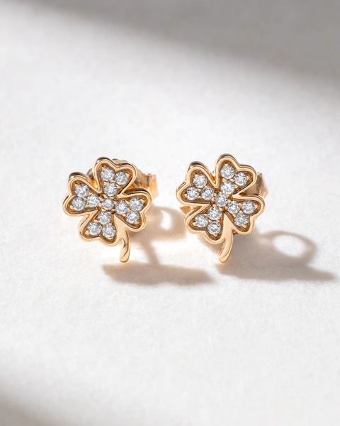 18K Rose Gold Earrings with Diamond Four Leaf Clovers