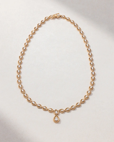Necklace in 18K Rose Gold with Poire Cut Diamonds