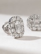18K White Gold Oval Studs with Trapezoid and Brilliant Diamonds