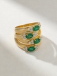18K Yellow Gold Ring with Oval Emeralds and Diamonds