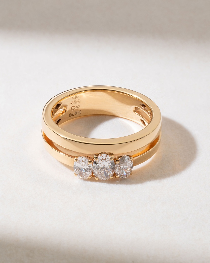Two band 18K Rose Gold Ring with Oval Diamonds