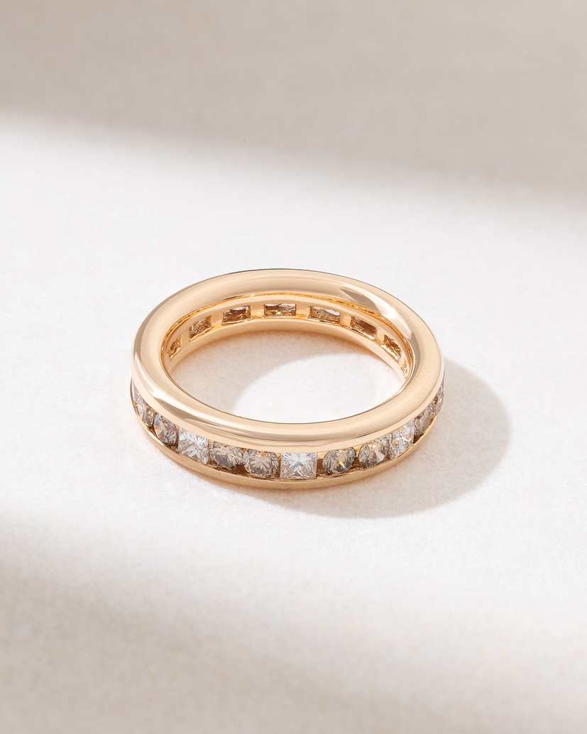 Ring in 18K Rose Gold with Princess and Brown Diamonds