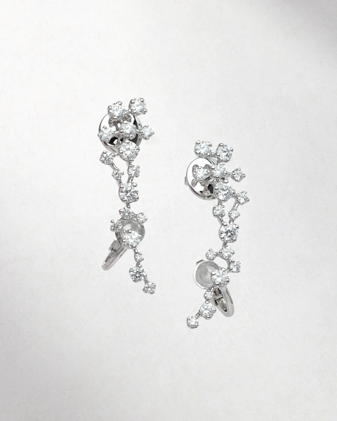 Statement Earrings in 18K White Gold with Brilliant-Cut Diamonds, in a Unique Ear-Cuff Design