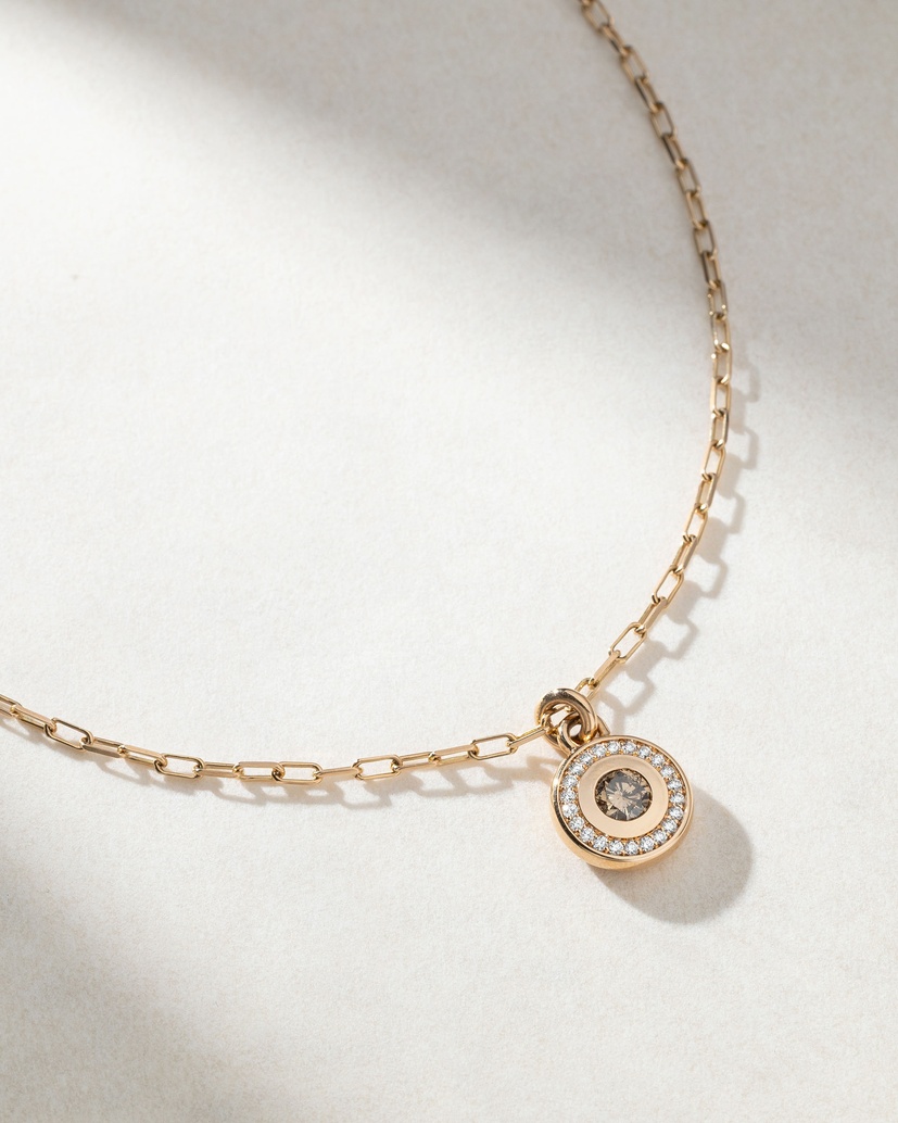 18K Rose Gold Necklace with Brown and White Diamonds - Image 1